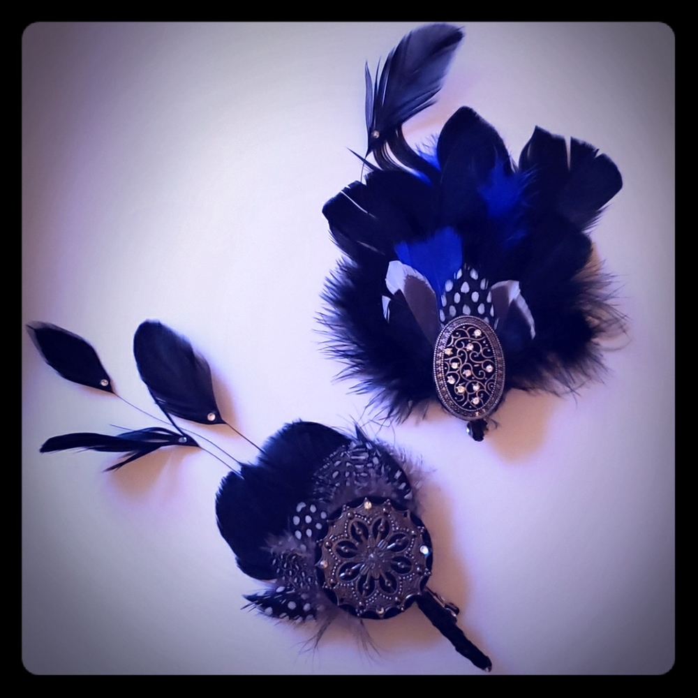 2 Handmade Feather Broaches